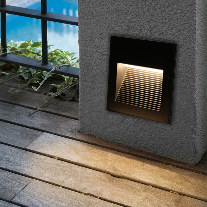 Minimalistic Black Aluminum Led Footlight For Stairway - Quadrilateral Recessed Wall Light