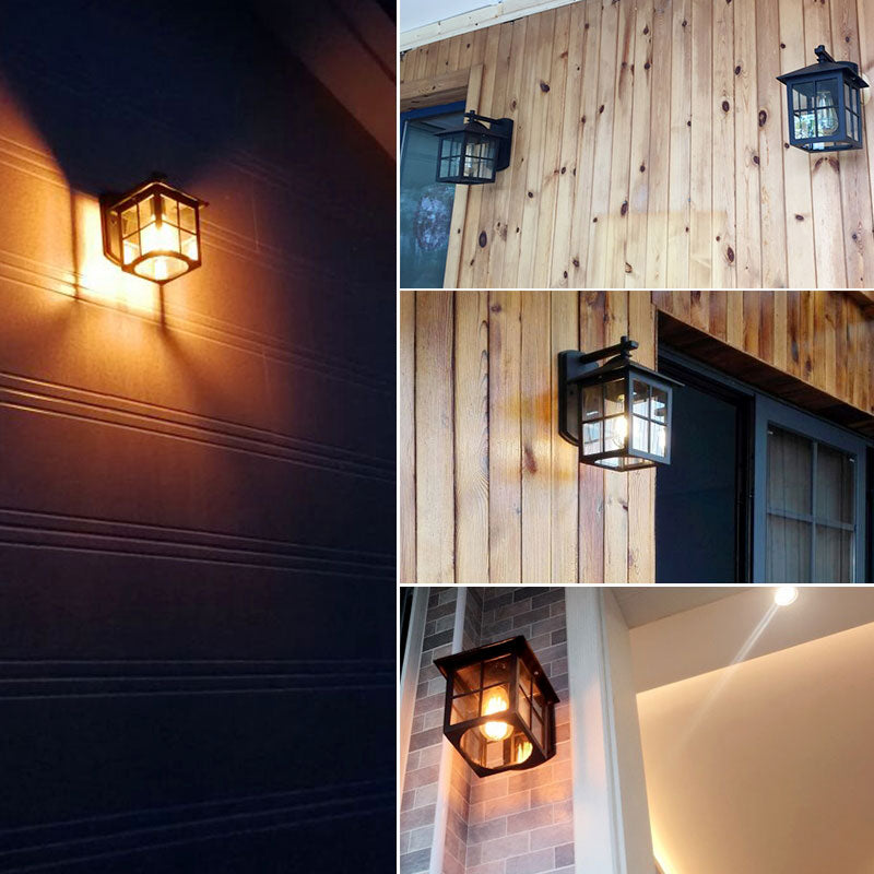 Retro Clear Glass Wall Sconce Light - 1-Light Outdoor Courtyard Mount