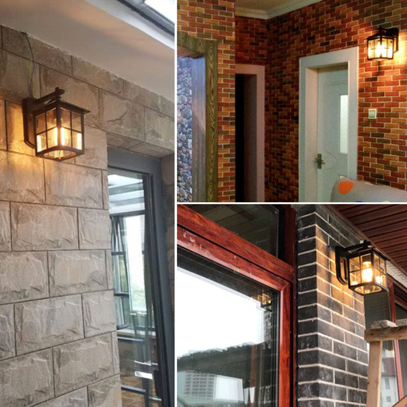 Retro Clear Glass Wall Sconce Light - 1-Light Outdoor Courtyard Mount