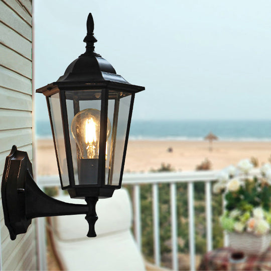 Clear Glass Tapered Wall Sconce Light - Traditional Outdoor Fixture