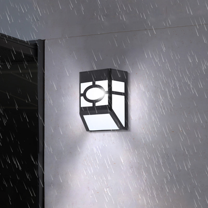 Black Acrylic Trapezoid Solar Wall Mount Sconce: Retro Style Led Courtyard Light