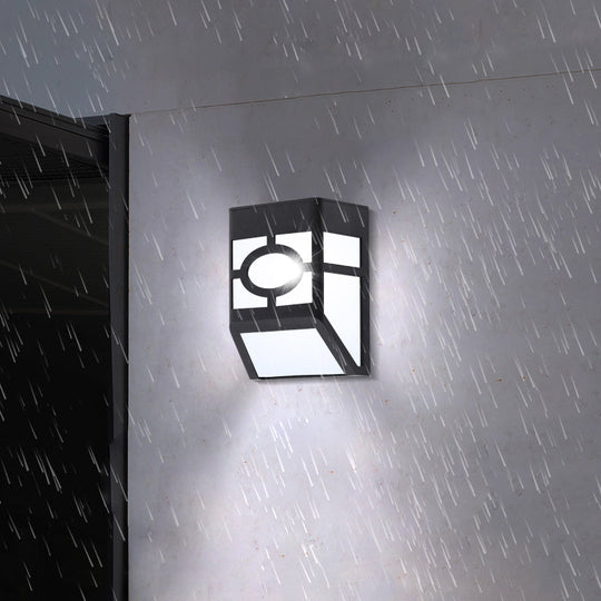 Black Acrylic Trapezoid Solar Wall Mount Sconce: Retro Style Led Courtyard Light