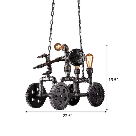 Industrial Metal Gear Pendant Lamp With Robot - Antique Silver Chandelier