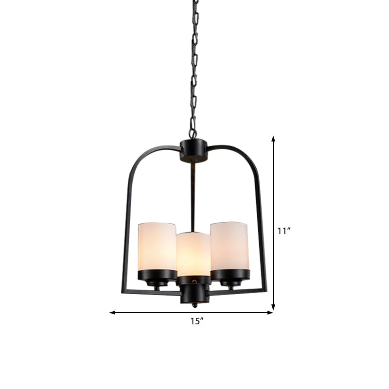 Modern Matte Black Industrial Chandelier With Opal Glass - 3 Light Dining Room Hanging Lamp