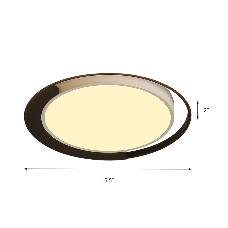 Modern Led Black And White Round Flush Ceiling Lamp With Recessed Diffuser 16’/19.5’ Wide In
