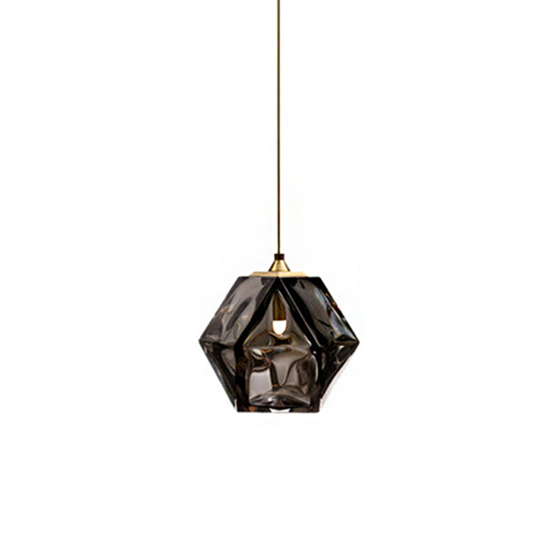 Modern Diamond Suspension Pendant Lamp With Textured White/Amber/Smoke Glass Led Hanging Light