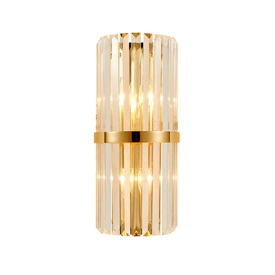 Crystal Rod Wall Sconce In Gold - Elegant Dual Bulb Lighting For Living Room Walls