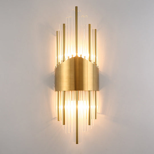 Crystal Rod Wall Sconce In Gold - Elegant Dual Bulb Lighting For Living Room Walls / H