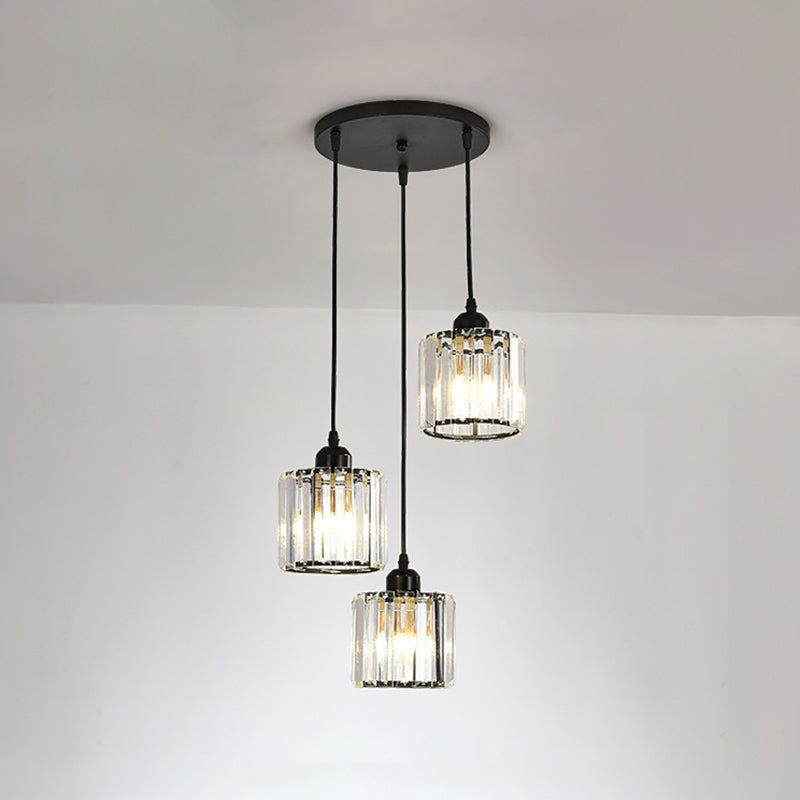 Gold Crystal Cube Multi Ceiling Lamp: Elegant Simplicity | 3 Bulb Suspension Light For Dining Room