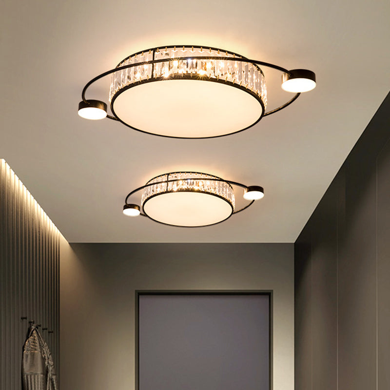 Led Flush Ceiling Light With Clear Crystal Design For Corridors Black / 26.5