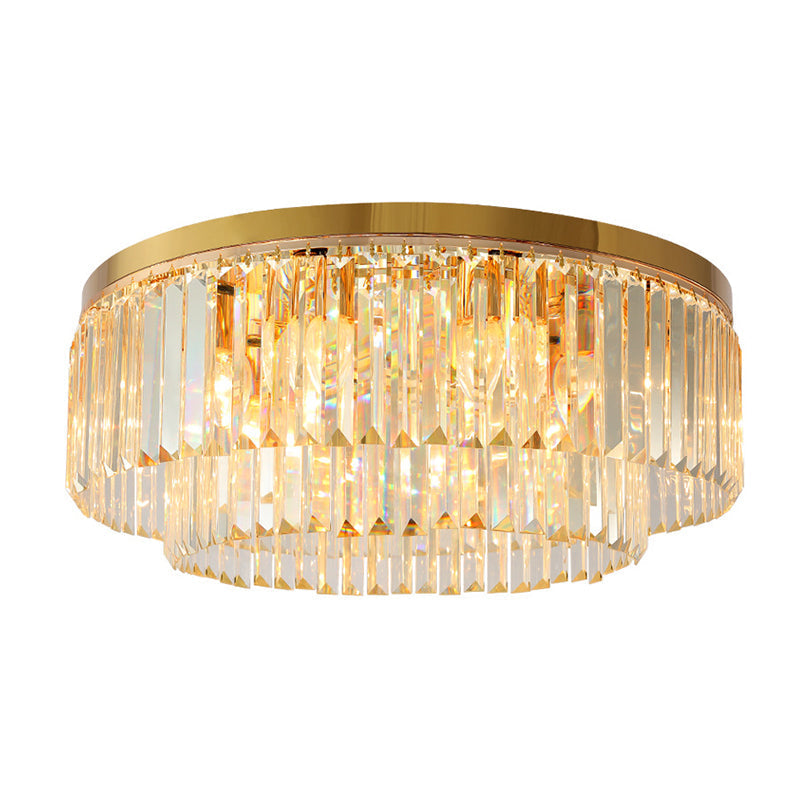 Minimalist Gold Crystal Flush Mount Lighting Fixture For Living Room