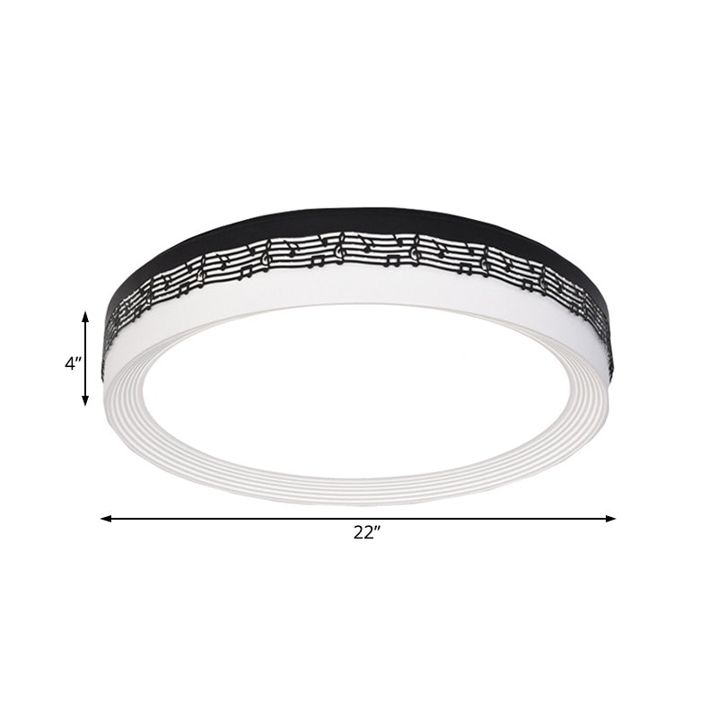 Contemporary Led Ceiling Lamp In Black Round 18’/22’/30’ Dia Flush Mount With Warm/White