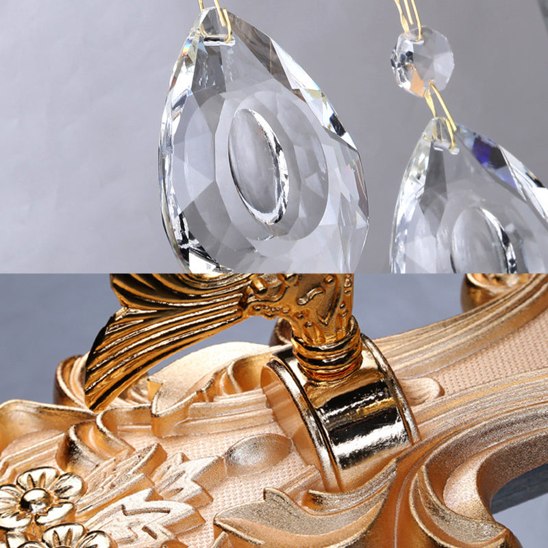 Contemporary Crystal Candelabra Wall Lamp - 2-Light Gold Corridor Mount Light