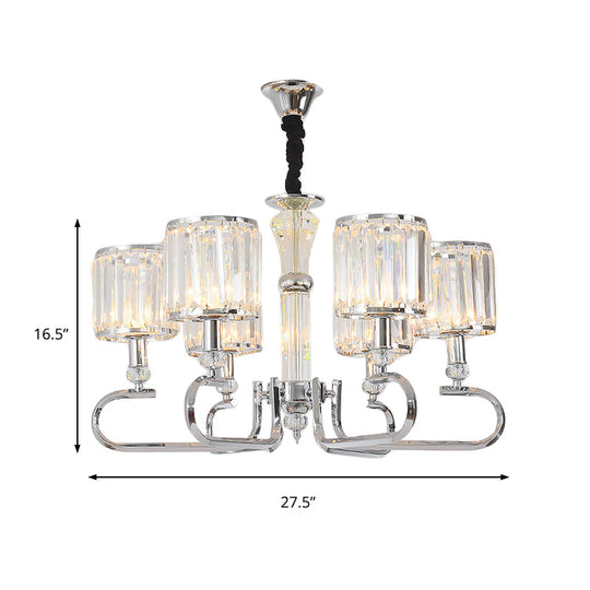 Contemporary Crystal Hanging Ceiling Light - Chrome Chandelier 3/6 Options