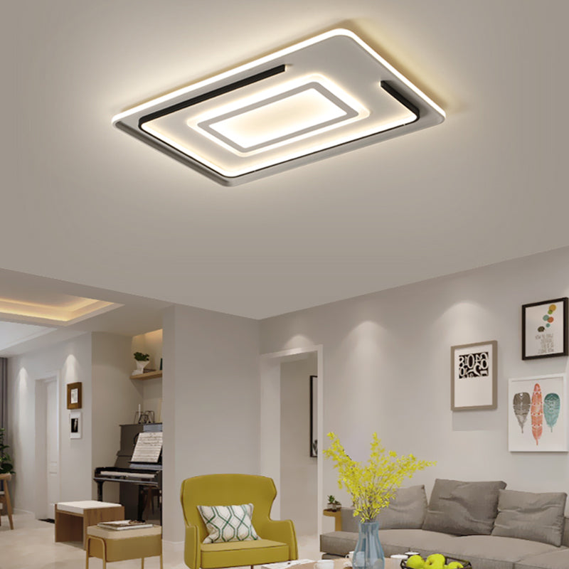 Modern Acrylic Rectangular Led Ceiling Lamp For Living Room - Warm/White Light 18/21.5/35.5 Wide