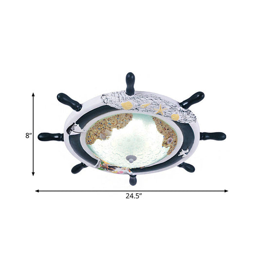 Kids’ Resin Ceiling Light With Bubble Glass Shade - Blue Rudder Flush Mount Lamp