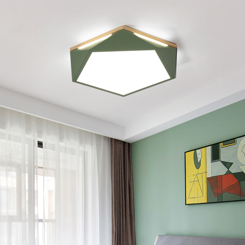 Pentagon Led Flush Mount Lamp In Acrylic White/Blue/Green - 12.5/16.5/20.5 Wide