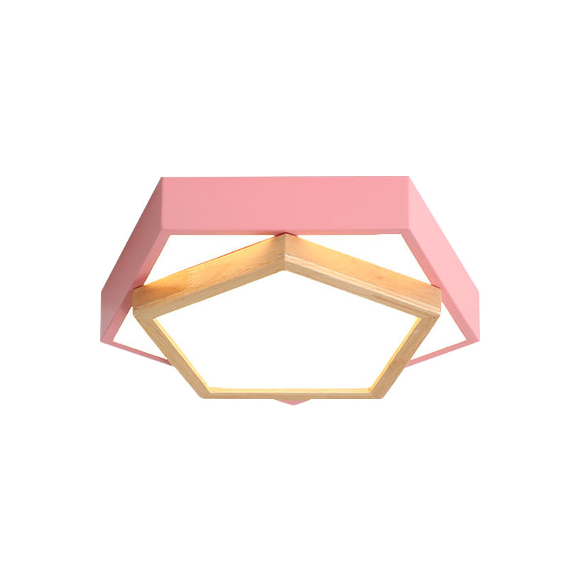Pentagon Macaron Acrylic Led Flush Mount Lamp In White/Warm/Natural Light - Sizes 14’/18’/21.5