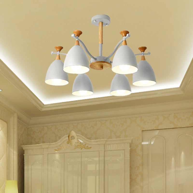 Contemporary Cone Chandelier Pendant Light - Metal 3/6/8 Lights Grey/White/Green Bedroom Lighting 6