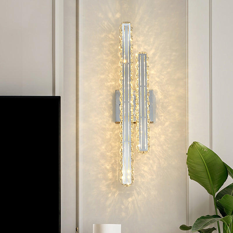 Modern Stainless-Steel Led Wall Mount Light With K9 Crystal Accent - Perfect For Living Room