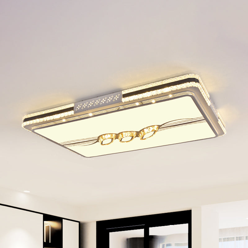 Faceted Crystal Led Flush Mount Ceiling Light In Modern Stainless-Steel Rectangle Design / 25.5 B
