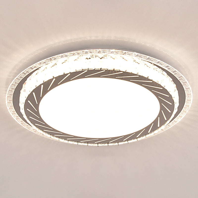 Sleek Stainless-Steel Drum Led Flush Mount Light With Crystal Accent Perfect For Bedrooms / Third