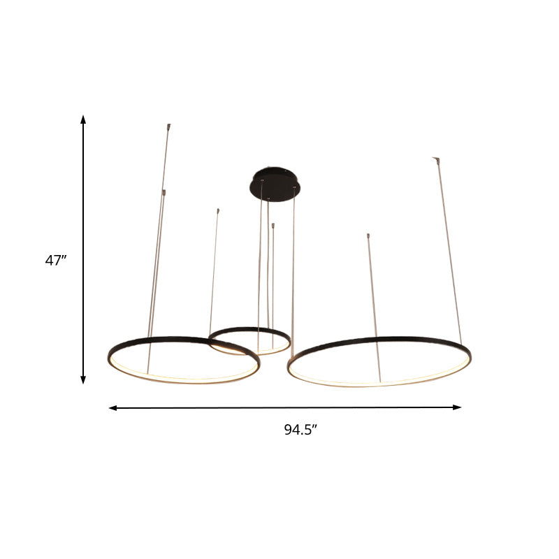 Minimalist Acrylic Chandelier Light - Black Circular Pendant Fixture (1/2/3 Lights) In White/Warm