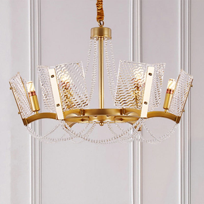 Simplicity Crystal Chandelier With Beaded Pendant - Brass Finish 6/8 Heads Ideal For Living Room