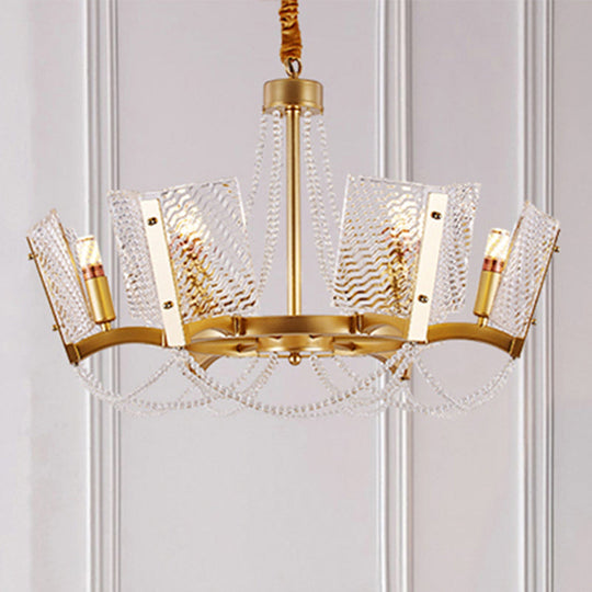 Simplicity Crystal Chandelier With Beaded Pendant - Brass Finish 6/8 Heads Ideal For Living Room