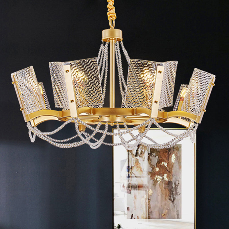 Simplicity Crystal Chandelier With Beaded Pendant - Brass Finish 6/8 Heads Ideal For Living Room