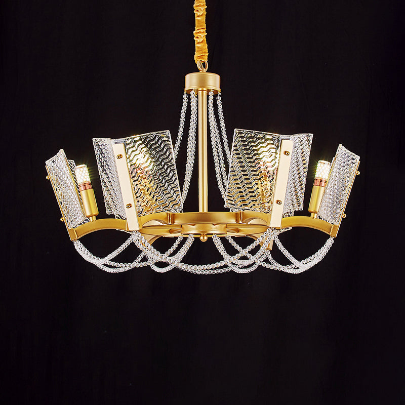 Simplicity Crystal Chandelier With Beaded Pendant - Brass Finish 6/8 Heads Ideal For Living Room