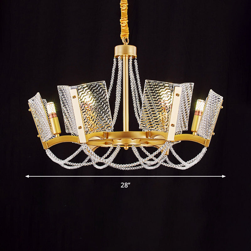 Simplicity Crystal Chandelier With Beaded Pendant - Brass Finish 6/8 Heads Ideal For Living Room
