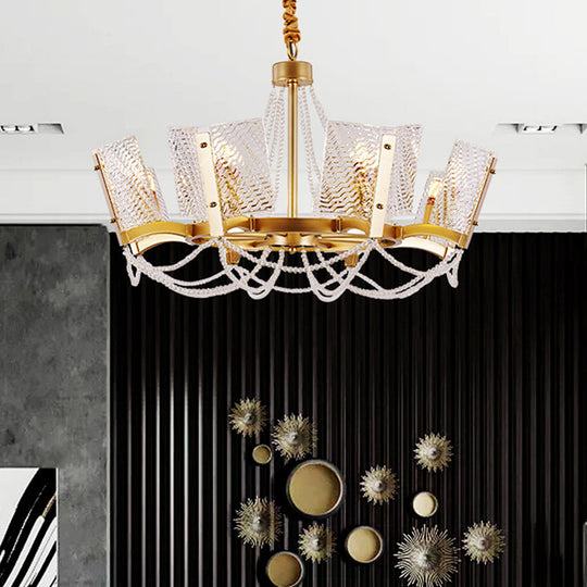 Simplicity Crystal Chandelier With Beaded Pendant - Brass Finish 6/8 Heads Ideal For Living Room
