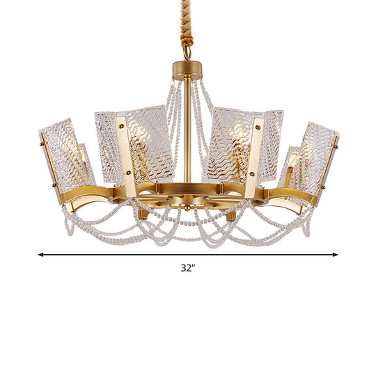 Simplicity Crystal Chandelier With Beaded Pendant - Brass Finish 6/8 Heads Ideal For Living Room