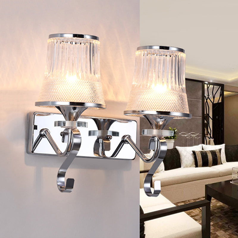 Vintage Bell Sconce Light Fixture Clear Glass Gold Finish Crystal Accent 2 Lights Bedroom Wall Lamp