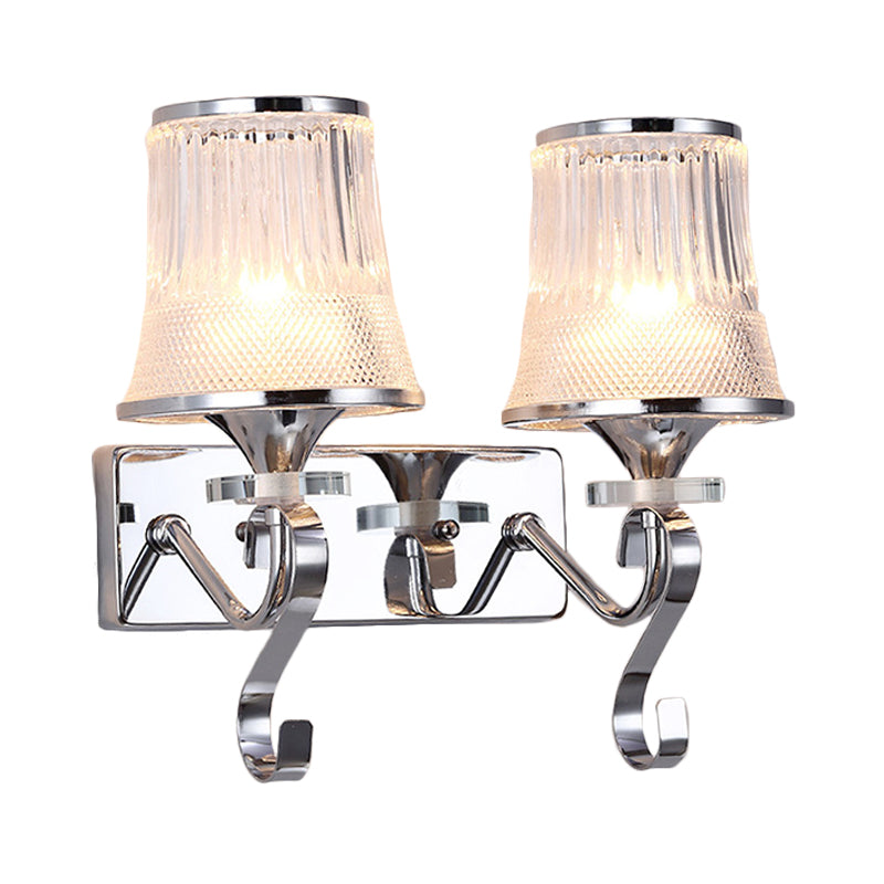 Vintage Bell Sconce Light Fixture Clear Glass Gold Finish Crystal Accent 2 Lights Bedroom Wall Lamp