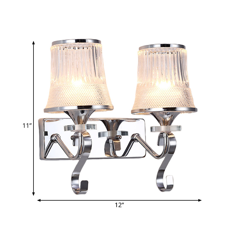 Vintage Bell Sconce Light Fixture Clear Glass Gold Finish Crystal Accent 2 Lights Bedroom Wall Lamp