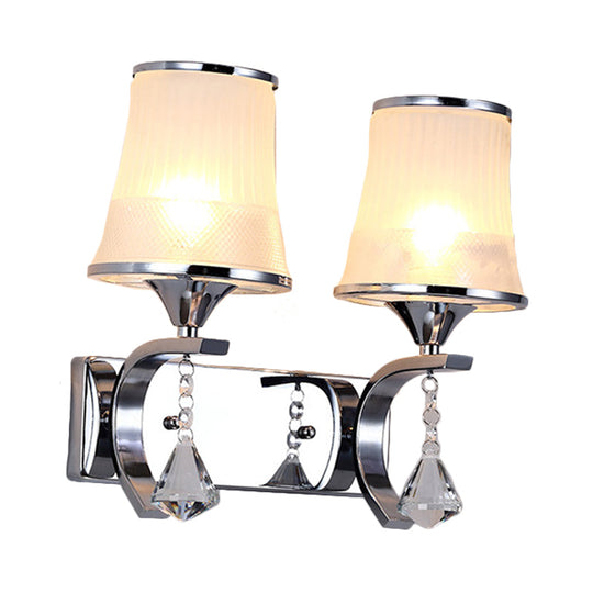 Vintage Bell Sconce Light Fixture Clear Glass Gold Finish Crystal Accent 2 Lights Bedroom Wall Lamp