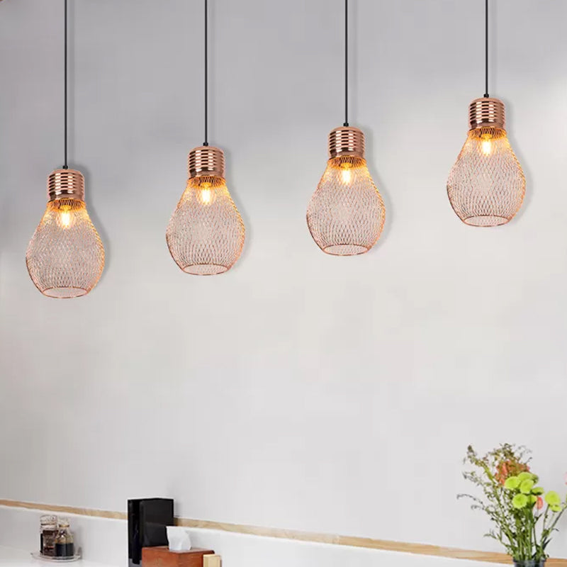Rose Gold Vintage Bulb Cage Suspension Pendant Light For Restaurants