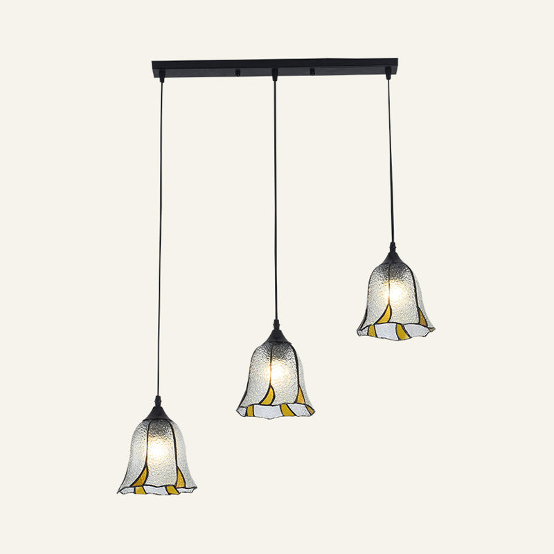 Tiffany-Style Handcrafted Glass Ceiling Lamp With Bell Design - 3-Bulb Suspension Light Clear /