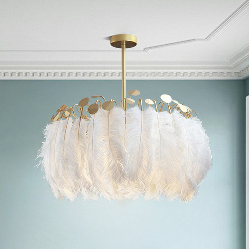 Modern Feather Pendant Light For Living Room In White Round Shape / Small A