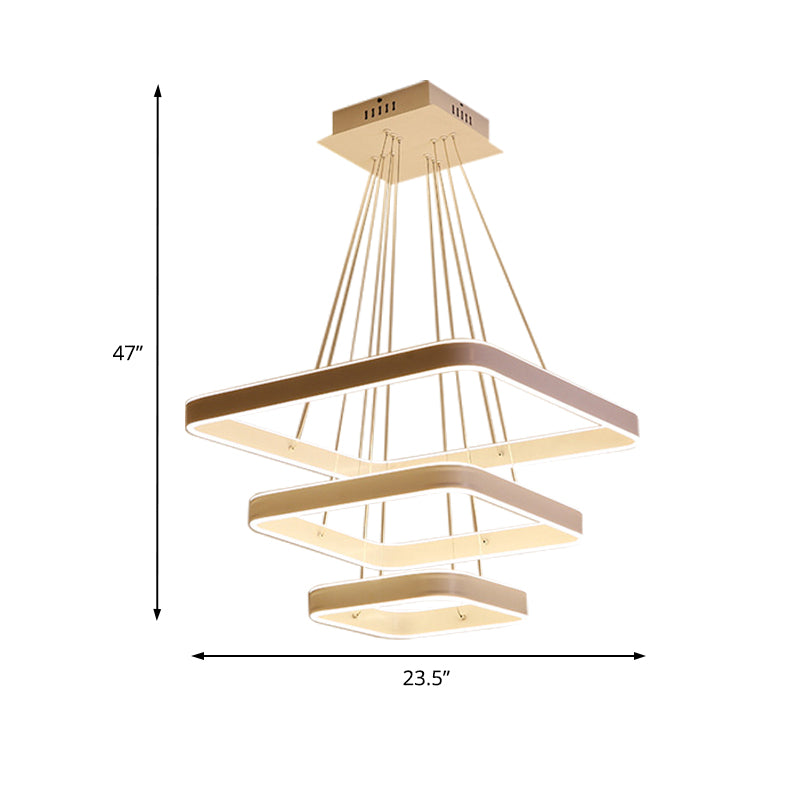 Modern Led Ceiling Chandelier - White Square Hanging Light Fixture Warm/White/Natural 3-Tier Design