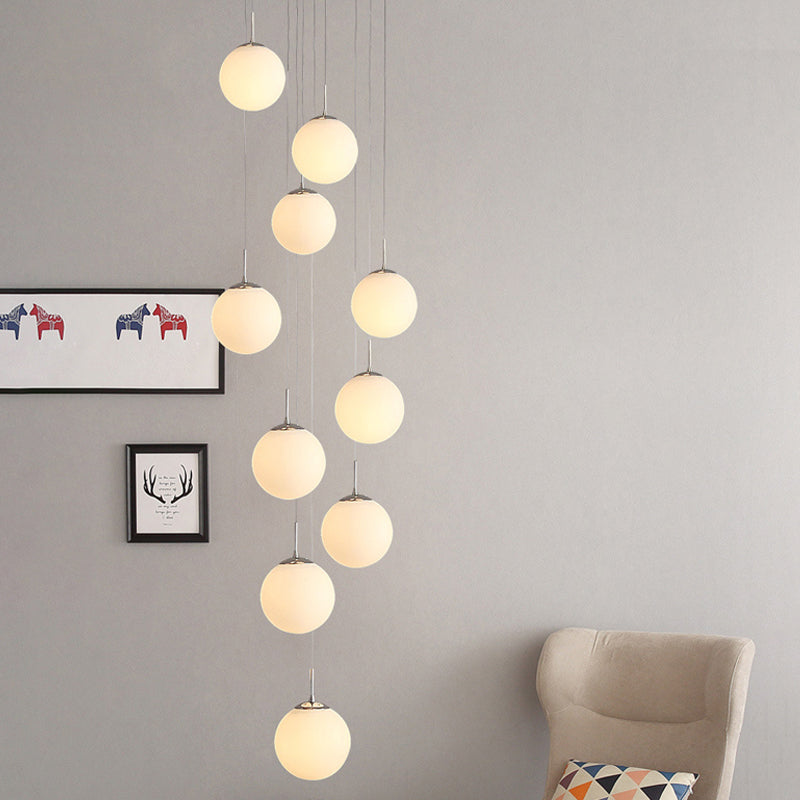 Artistic Frost Glass Sphere Multi Ceiling Light - 10 Heads Suspension Lighting In Silver