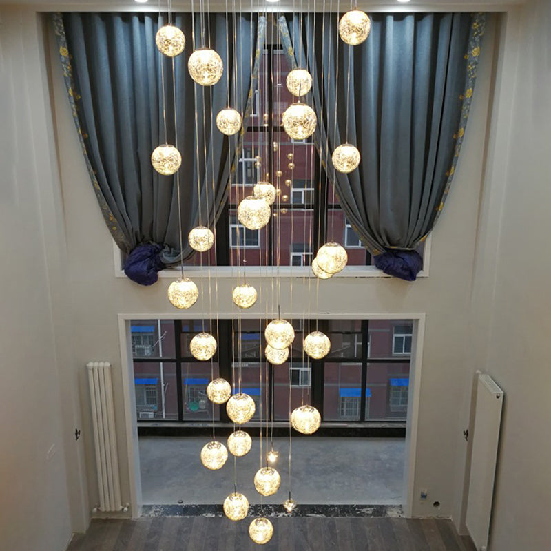 Modern Tan Glass Sphere Shade Suspension Light Pendant With Chrome Multi Bulb Design