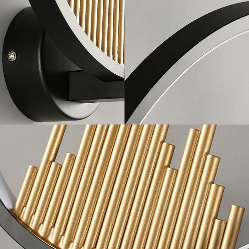 Modern Acrylic Halo-Ring Led Sconce Light In Black/White With Mountain Pattern - Warm Lighting