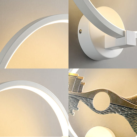 Chinese-Inspired Black/White Led Acrylic Wall Sconce - 12 Circular Lamp With Scenic Pattern