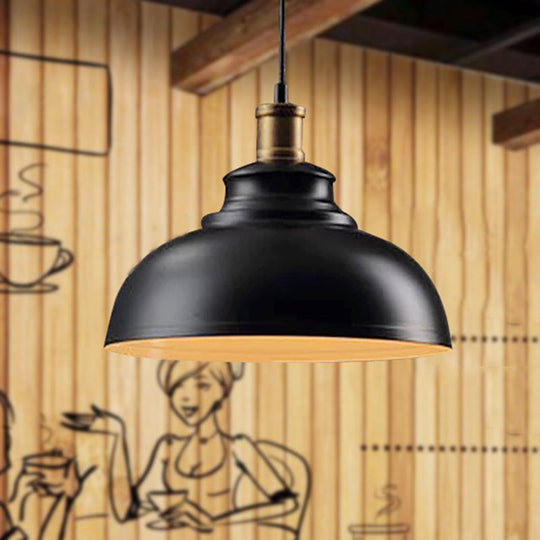 Industrial Dome Pendant Light For Restaurants Iron Shade Single Ceiling Mount