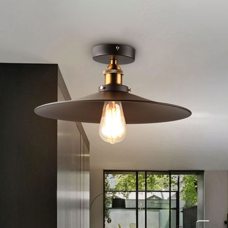 Sleek Black Single Dining Room Ceiling Light - Umbrella Semi Flush Mount / 14 Cone
