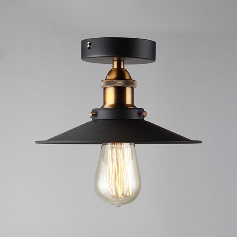 Sleek Black Single Dining Room Ceiling Light - Umbrella Semi Flush Mount