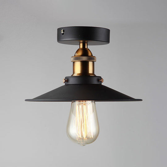 Sleek Black Single Dining Room Ceiling Light - Umbrella Semi Flush Mount